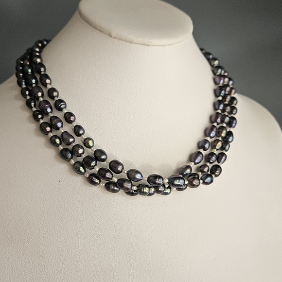 Vintage Jewelry - Genuine Black Pearl Necklace 54-inch Extra Long Beaded Single Strand GUC